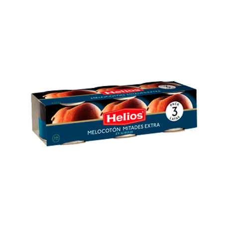 HELIOS Peach Halves in Light Syrup Pack of 3 Units with 600 net grams (3 x 200 g) - Conservalia