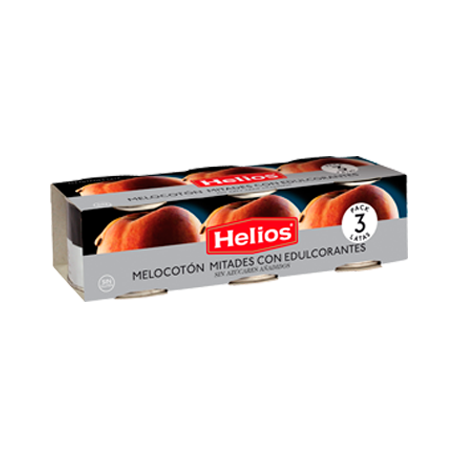 HELIOS Peach Halves without Added Sugar Pack of 3 Units with 555 net grams (3 x 185 g) - Conservalia