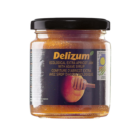 DELIZUM Organic Apricot Jam with Agave Syrup Jar with 270 net grams