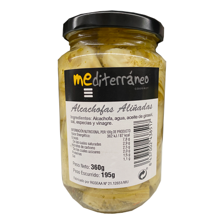 MEDITERRANEO Marinated Quartered Artichoke Hearts in Brine Jar with 360 net grams